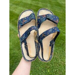 Alegria Verona Birdland Wedge Sandals Women's 42 Blue Mosaic Slingback Platforms